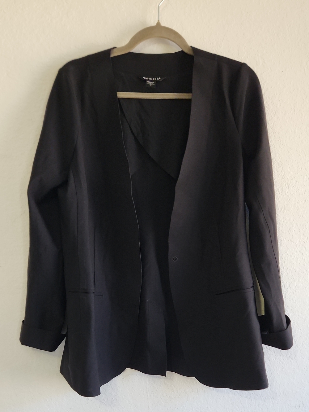 Athleta Avenue Blazer Black Minimalist Athleisure Jacket Size 10